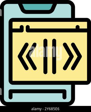 Cette icône de couleur représente un smartphone affichant une page Web avec des flèches gauche, droite et bas, parfait pour les sujets de navigation Illustration de Vecteur
