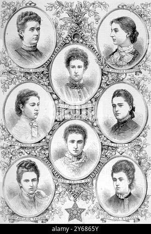 Le mariage de son Altesse Royale le duc de Connaught avec son Altesse Royale la princesse Louise Margaret de Prusse. 13 mars 1879 les demoiselles d'honneur - Lady Blanche Conyngham, Lady Victoria Edgcumbe, Lady Mabel Bridgman, Lady G. Spencer Churchill, Lady Louisa Bruce, Lady Cecilia Hay, Lady Adelaide Taylor, Lady Ela Russell Banque D'Images