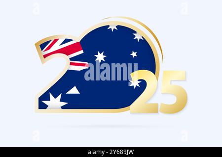 Année 2025 avec motif drapeau australien. Illustration vectorielle. Illustration de Vecteur