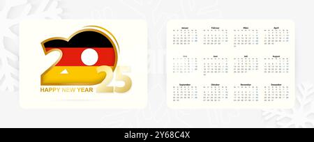 Calendrier horizontal de poche 2025 en langue allemande. Nouvel an 2025 icône avec drapeau de l'Allemagne. Calendrier vectoriel. Illustration de Vecteur