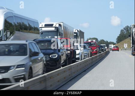 Embouteillage sur l'autoroute A6 Nuremberg-Heilbronn, Bavière, Allemagne, Europe Banque D'Images