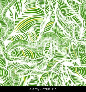 Le fond vert sans couture laisse des graphiques. dessin à la main. Pas ai, illustration vectorielle Illustration de Vecteur