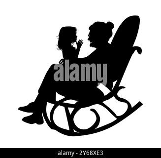 Silhouette d'une grand-mère avec sa petite-fille dans ses bras assise dans une chaise à bascule. dessiné à la main. Pas ai, illustration vectorielle Illustration de Vecteur