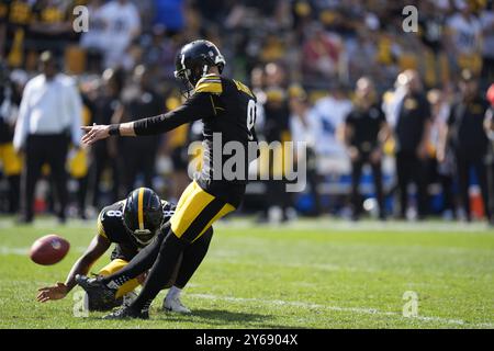 Pittsburgh, Pennsylvanie, États-Unis. 22 septembre 2024. 22 septembre 2024 : Chris Boswell #9 lors des Pittsburgh Steelers vs Los Angeles charges à l'Acrisure Stadium à Pittsburgh PA. Brook Ward/apparent Media Group (crédit image : © AMG/AMG via ZUMA Press Wire) USAGE ÉDITORIAL SEULEMENT! Non destiné à UN USAGE commercial ! Banque D'Images