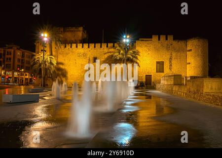 Le château d'Altamira ou le palais d'altamira d'Elche la nuit. Situé dans la communauté Valencienne, Alicante, Elche, Espagne. Banque D'Images