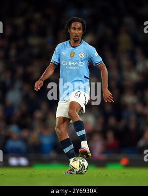 Kaden Braithwaite de Manchester City lors du match de troisième tour de la Carabao Cup au stade Etihad de Manchester. Date de la photo : mardi 24 septembre 2024. Banque D'Images