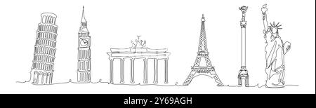 Croquis de monuments célèbres sur fond blanc. Conception de bannière Banque D'Images