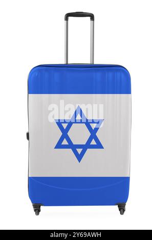 Valise peinte dans le drapeau national d'Israël isolé sur blanc Banque D'Images