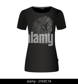 Lion blanc sur fond noir. Graphisme sur un t-shirt. dessin à la main. Pas ai, illustration vectorielle. Illustration de Vecteur