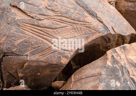 petroglyphe, gisement rocheux Aït Ouazik, Néolithique tardif, Maroc, Afrique. Banque D'Images