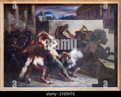 La course des chevaux sans cavalier à Rome : la Mossa, vers 1817, huile sur toile, Théodore GÉRICAULT, Rouen, 1791 - Paris, 1824, Musée du Louvre, Paris, France. Banque D'Images