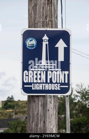 Panneau directionnel vers le phare de Green point à Port de grave, Terre-Neuve-et-Labrador, Canada Banque D'Images