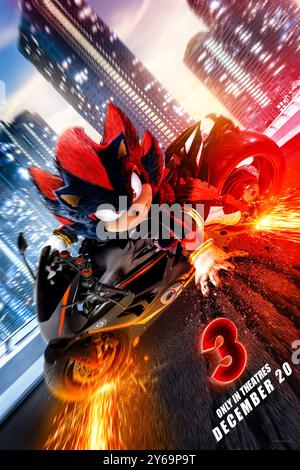 Sonic the Hedgehog 3 (2024) réalisé par Jeff Fowler et mettant en vedette Ben Schwartz, Colleen O'Shaughnessey et Idris Elba. Sonic, Knuckles et Tails se réunissent contre un nouvel adversaire puissant, Shadow, un mystérieux méchant aux pouvoirs différents de tout ce qu'ils ont connu auparavant. Affiche US Advance ***USAGE ÉDITORIAL SEULEMENT***. Crédit : BFA / Paramount Pictures Banque D'Images