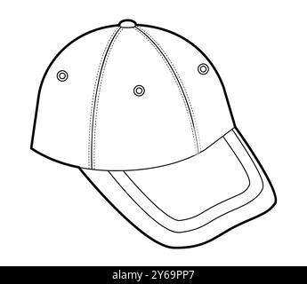 Casquette ajustée. Summer Head Fashion accessoire vêtements illustration technique. Casque vectoriel pour hommes, femmes, style unisexe, modèle plat CAD maquette contour d'esquisse isolé Illustration de Vecteur