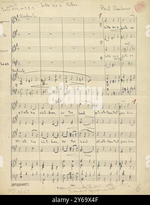 Musique 1800-1900, manuscrits de musique, Ambrose, Paul. Comme père, Ambrose, Paul., 1800 - 1900, Schmidt, Arthur Paul, édition musicale, musique populaire, écriture et édition, partitions, musique, États-Unis, 19e siècle, musique, États-Unis, manuscrits, États-Unis, manuscrits Banque D'Images