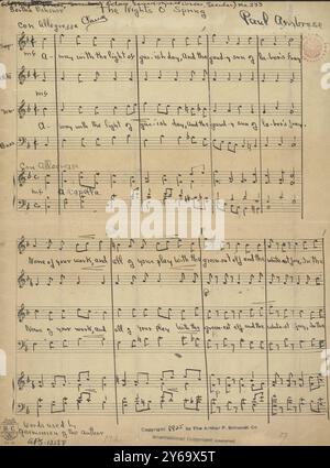 Musique 1800-1900, manuscrits de musique, Ambrose, Paul. Les nuits o' Spring, Ambrose, Paul., 1800 - 1900, Schmidt, Arthur Paul, édition musicale, musique populaire, écriture et édition, partitions, musique, États-Unis, 19e siècle, musique, États-Unis, manuscrits, États-Unis, manuscrits Banque D'Images