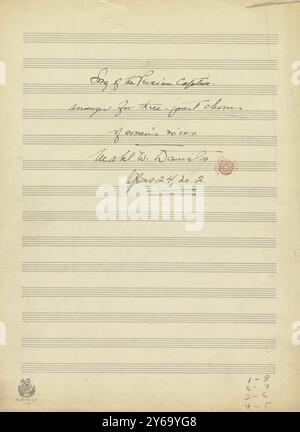 Musique 1800-1900, manuscrits de musique, Daniels, Mabel W. Song of the Persian captive, pour chœur, voix de femmes et piano, op. 24, no. 2, Daniels, Mabel W., 1800 - 1900, Schmidt, Arthur Paul, édition musicale, musique populaire, écriture et édition, partitions, musique, États-Unis, 19e siècle, musique, États-Unis, manuscrits, États-Unis, manuscrits Banque D'Images