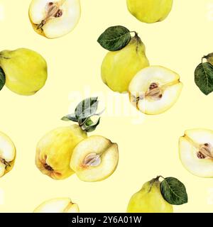 Et-peint aquarelle Quince fruit Seamless Pattern sur fond Kraft Banque D'Images