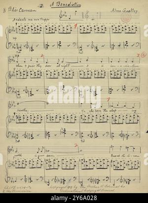 Musique 1800-1900, manuscrits de musique, Goatley, Alma. Une bénédiction, Goatley, Alma., 1800 - 1900, Schmidt, Arthur Paul, édition musicale, musique populaire, écriture et édition, partitions, musique, États-Unis, 19e siècle, musique, États-Unis, manuscrits, États-Unis, manuscrits Banque D'Images