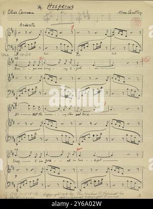 Musique 1800-1900, manuscrits de musique, Goatley, Alma. Hesperus, Goatley, Alma., 1800 - 1900, Schmidt Arthur Paul, édition musicale, musique populaire, écriture et édition, partitions, musique, États-Unis, 19e siècle, musique, États-Unis, manuscrits, États-Unis, manuscrits Banque D'Images