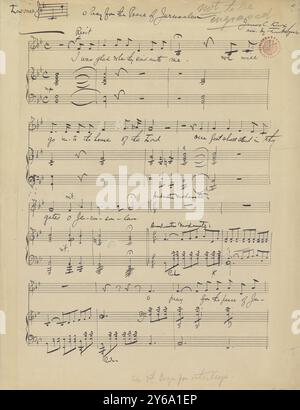 Musique 1800-1900, manuscrits de musique ; Knox, James C. O Pray for the Peace of Jerusalem, pour baryton et piano, arrangé, Knox, James C., 1800 - 1900, Schmidt, Arthur Paul, édition musicale, musique populaire, écriture et édition, partition, musique, États-Unis, 19th Century, musique, États-Unis, manuscrits, États-Unis, manuscrits, arrangement de Frank Lynes. Le score est marqué « ne pas graver ». Banque D'Images