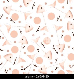 Modèle sans couture avec des arêtes de poisson et des branches avec des points illustration Banque D'Images