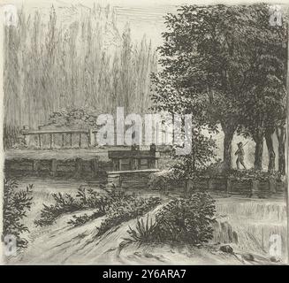 Lock, Un petit garçon marche le long de l'eau vers une écluse., imprimeur, imprimeur : Louis Bernard Coclers, d'après son propre design par : Louis Bernard Coclers, inconnu, 1756 - 1817, papier, gravure, pointe sèche, hauteur, 186 mm × largeur, 192 mm Banque D'Images