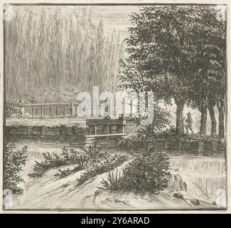 Lock, Un petit garçon marche le long de l'eau vers une écluse., imprimeur, imprimeur : Louis Bernard Coclers, d'après son propre design par : Louis Bernard Coclers, inconnu, 1756 - 1817, papier, gravure, pointe sèche, hauteur, 186 mm × largeur, 192 mm Banque D'Images