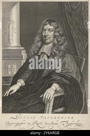 Portrait de Gillis Valckenier à l'âge de 50 ans, Portrait de Gillis Valckenier, maire d'Amsterdam, à l'âge de 50 ans., estampe, imprimeur : Theodor Matham, (mentionné sur l'objet), après peinture par : Wallerant Vaillant, (mentionné sur l'objet), Amsterdam, 1674, papier, gravure, hauteur, 452 mm × largeur, 314 mm Banque D'Images