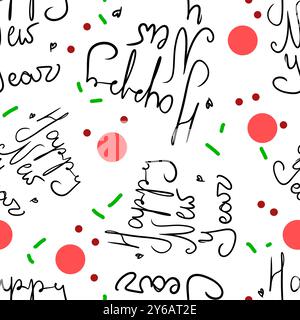 Lettrage Happy New Year avec des points et des confettis isolé sans couture illustration de couleur de motif pour les impressions, les textiles et le papier d'emballage, pour les arrière-plans Banque D'Images