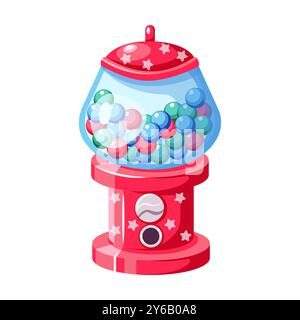 Distributeur automatique coloré de boules de gumball avec icône de couleur plate de bonbons Illustration de Vecteur