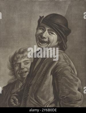 Deux garçons riants, impression, imprimeur : Pieter Louw, (mentionné sur l'objet), après peinture par : Frans Hals, (peut-être), Amsterdam, 1743 - 1800, papier, hauteur, 221 mm × largeur, 176 mm Banque D'Images