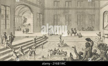 Bains publics à Aix-la-Chapelle, 't Badt tot Aix-la-Chapelle (titre sur l'objet), estampe, imprimeur : Jan Luyken, (mentionné sur l'objet), après son propre dessin par : Jan Luyken, (mentionné sur l'objet), éditeur : Jan Claesz TEN Hoorn, Amsterdam, 1682, papier, gravure, hauteur, 170 mm × largeur, 283 mm Banque D'Images