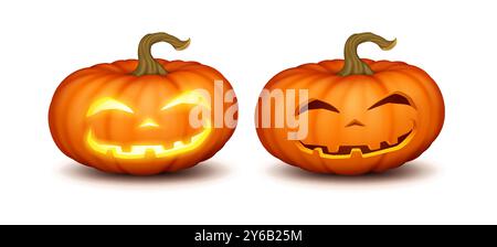 Citrouilles recherchées avec des icônes de couleurs réalistes claires et ombragées Illustration de Vecteur