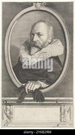 Portrait de Petrus Scriverius, Portrait de l'historien et écrivain Petrus Scriverius., estampe, imprimeur : Jan van de Velde (II), après peinture par : Frans Hals, pays-Bas du Nord, 1626, papier, gravure, hauteur, 266 mm × largeur, 157 mm Banque D'Images