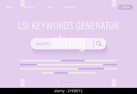Générateur de mots-clés LSI. Classement des mots-clés avec barre de recherche. Service de génération de phrases clés. Illustration vectorielle 3D. Concept SEO Illustration de Vecteur