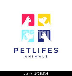 animaux de compagnie groupe chat chien abstrait coloré mascotte moderne minimale logo illustration d'icône vectorielle Illustration de Vecteur