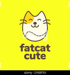 chat animaux de compagnie fat mignon mascotte dessin animé coloré simple logo illustration d'icône vectorielle Illustration de Vecteur