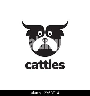 vache bétail lait corné mascotte dessin animé mignon simple moderne logo illustration vectorielle Illustration de Vecteur