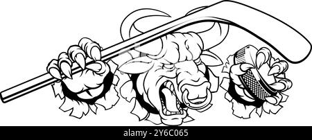 Bull Minotaur Longhorn Cow Ice Hockey Mascot Illustration de Vecteur