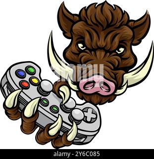 Boar Wild Hog Razorback Warthog Pig Gaming Mascot Illustration de Vecteur