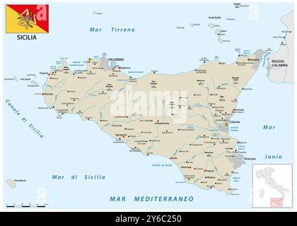 Carte de l'île méditerranéenne italienne de Sicile Banque D'Images