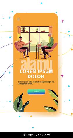Concept de style de vie de santé de longévité deux personnes relaxant. Deux individus s'engageant dans une activité intérieure calme avec des plantes et des livres en arrière-plan Illustration de Vecteur