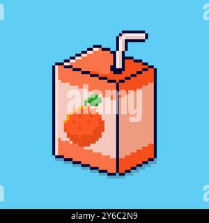 Design d'actifs de jeu Pixel art Orange Juice Box Illustration de Vecteur