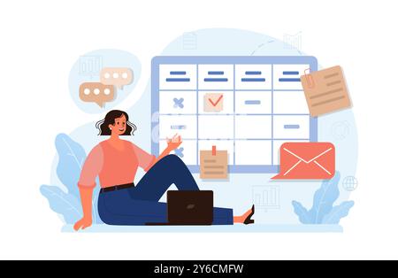 Travail hybride. Personnages avec un horaire flexible, travaillant au bureau et à la maison. Télétravail et externalisation, le travail des employés dans le monde entier. Idée numérique nomade ou freelance. Illustration vectorielle plate Illustration de Vecteur