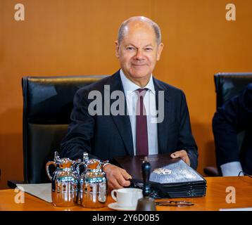 Berlin, Deutschland. 25 septembre 2024. OLAF Scholz (SPD), chancelier fédéral, en marge d'une réunion du cabinet à Berlin, le 25 septembre 2024. Crédit : dpa/Alamy Live News Banque D'Images