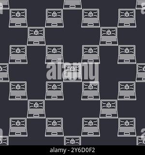 Écran d'ordinateur portable avec vecteur de virus informatique concept de sécurité Internet ligne mince modèle sans couture Illustration de Vecteur
