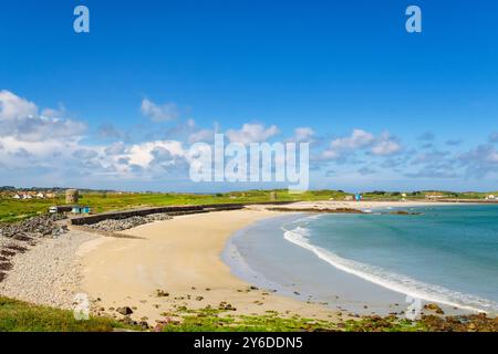 Baie de L'Ancresse et plage du côté est. Vale, Guernesey, Îles Anglo-Normandes, Royaume-Uni, Grande-Bretagne Banque D'Images