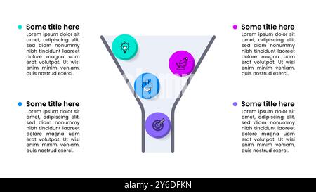 Modèle d'infographie avec icônes et 4 options ou étapes. Entonnoir. Peut être utilisé pour la mise en page de flux de travail, le diagramme, la bannière, la conception Web. Illustration vectorielle Illustration de Vecteur