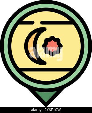 Broche de localisation verte pointant un drapeau de pays avec un croissant de lune et une étoile sur une carte Illustration de Vecteur